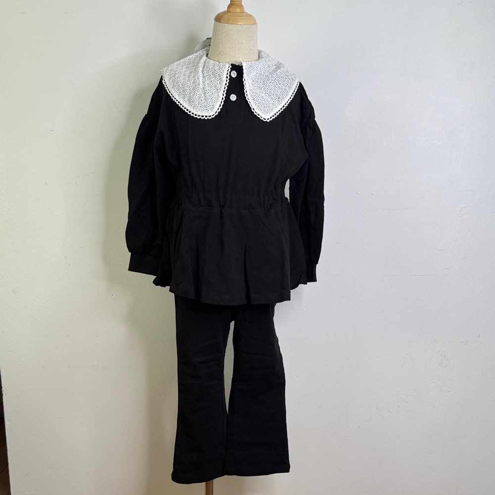 Kids Black Matching Set with Lace Collar